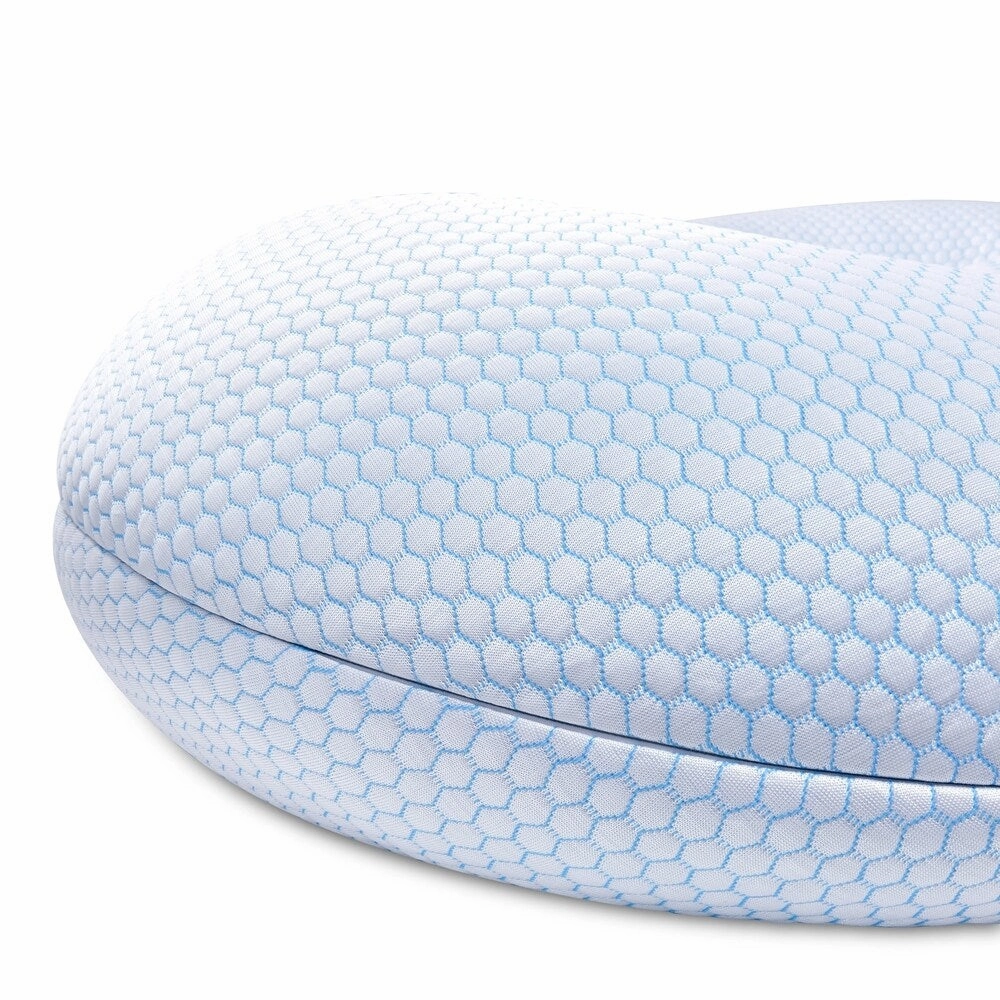 Blue C Shaped Cooling Pregnancy Maternity Pillow - White