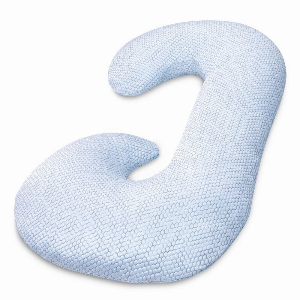 Blue C Shaped Cooling Pregnancy Maternity Pillow - White