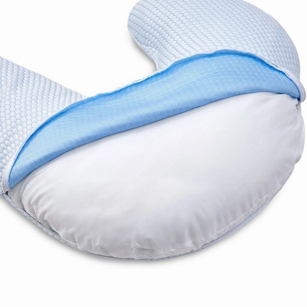 Blue C Shaped Cooling Pregnancy Maternity Pillow - White