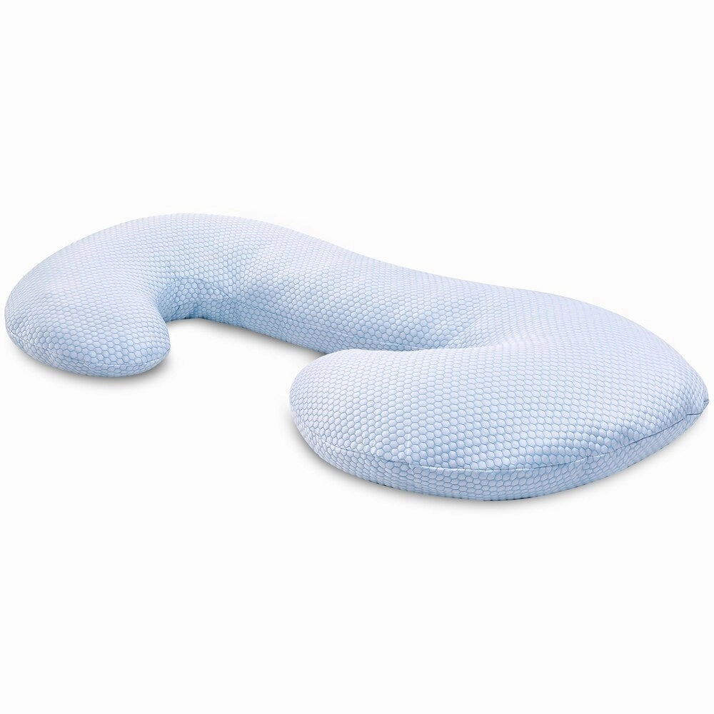 Blue C Shaped Cooling Pregnancy Maternity Pillow - White