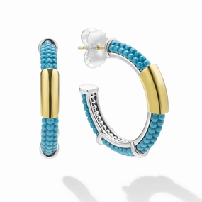 Blue Caviar 18K Gold and Blue Ceramic Hoop Earrings
