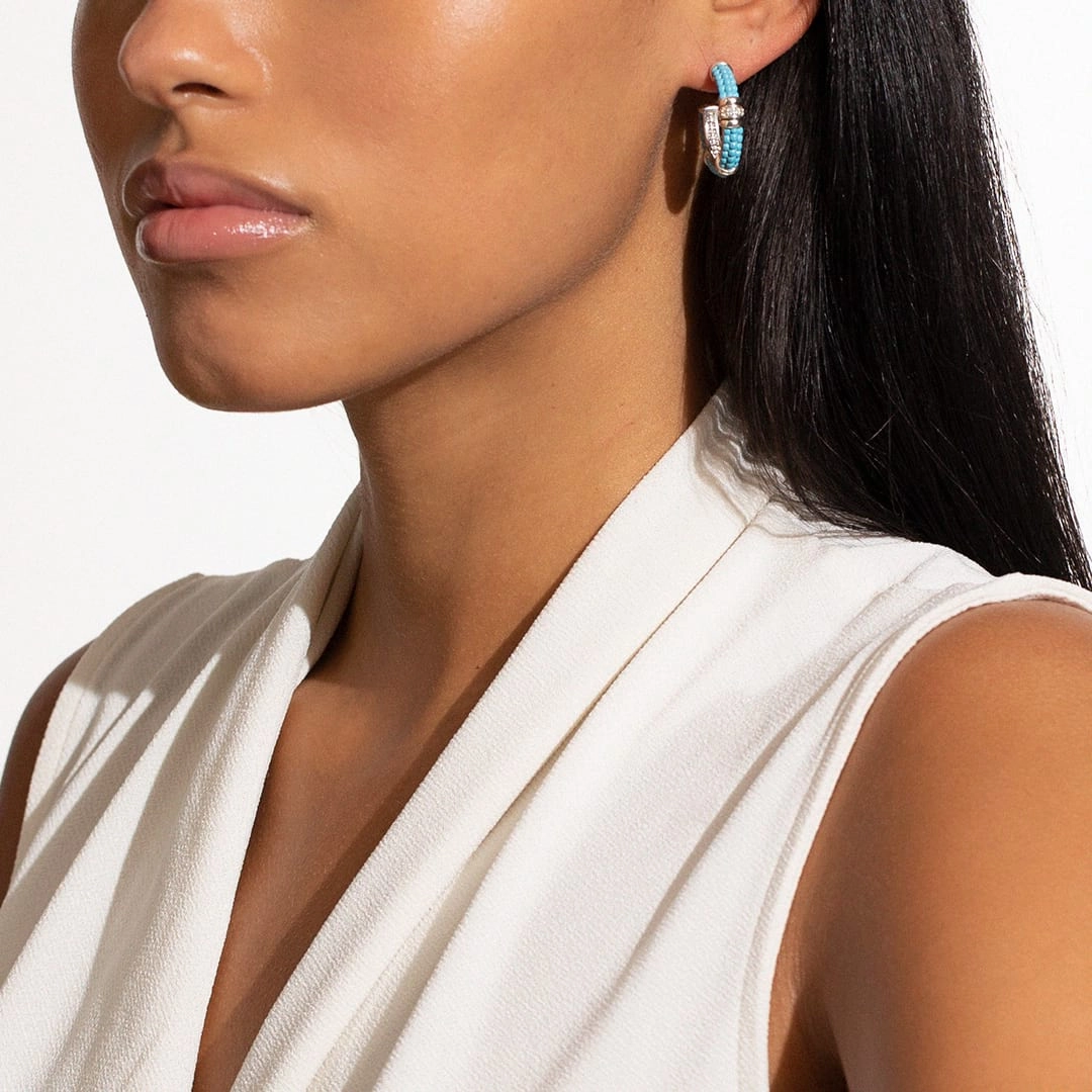 Blue Caviar Blue Ceramic and Diamond Hoop Earrings