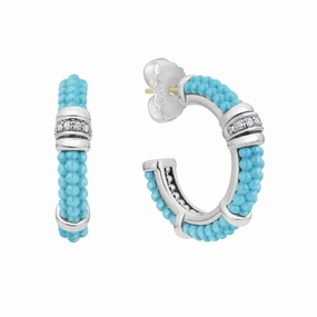 Blue Caviar Blue Ceramic and Diamond Hoop Earrings