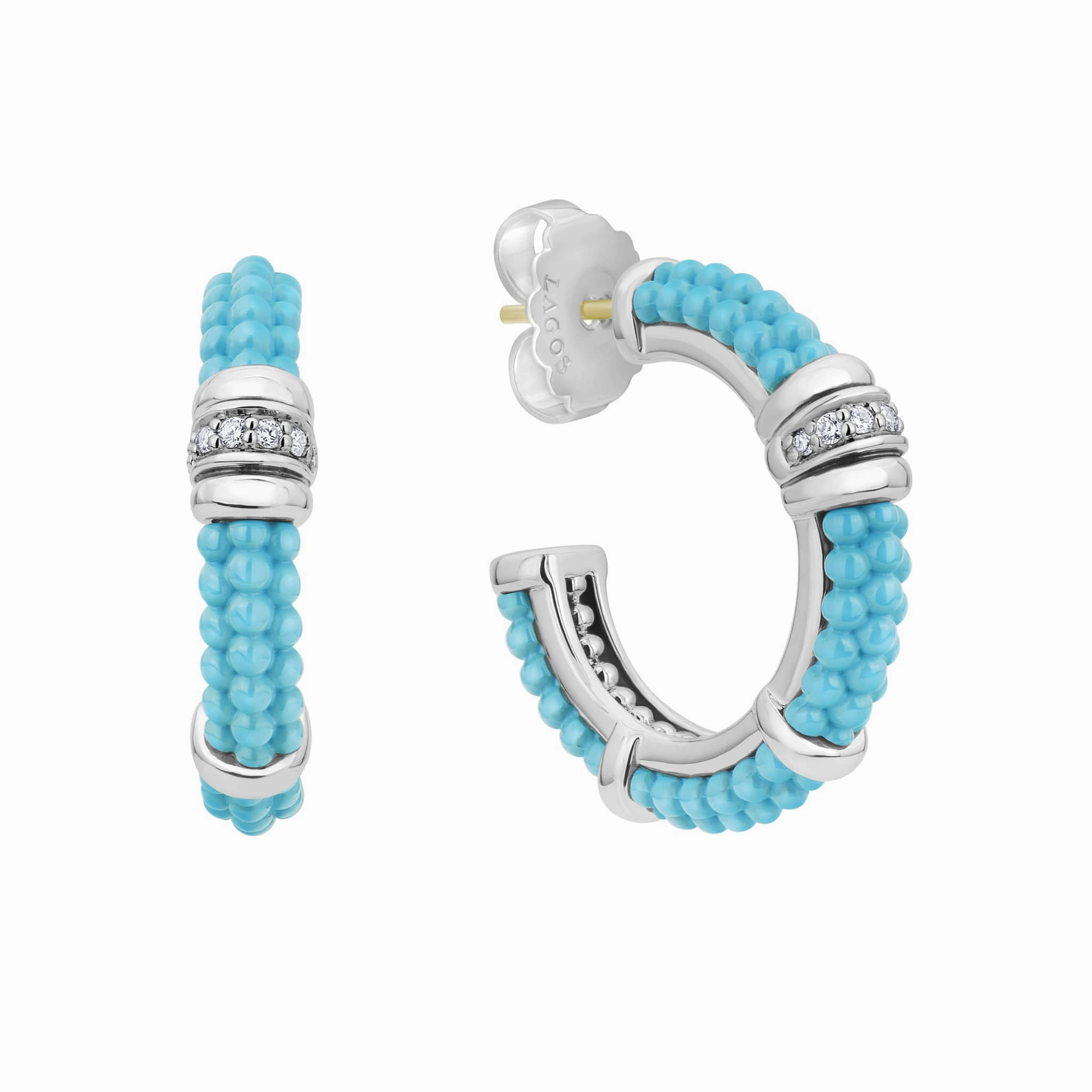 Blue Caviar Blue Ceramic and Diamond Hoop Earrings