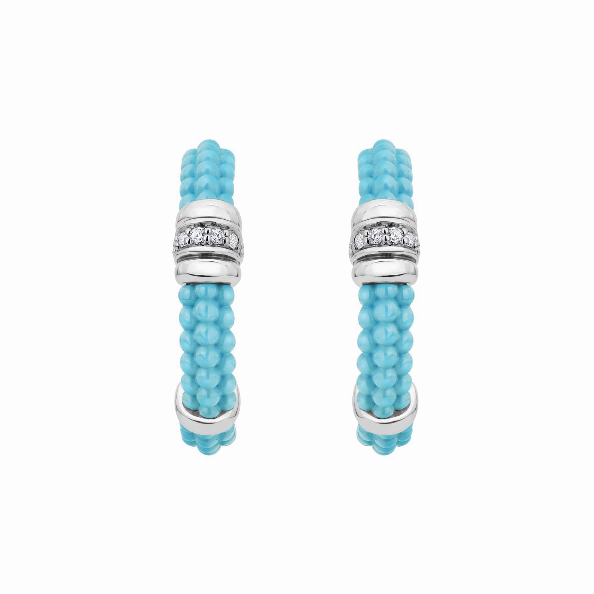 Blue Caviar Blue Ceramic and Diamond Hoop Earrings