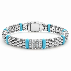 Blue Caviar Blue Four Station Diamond Caviar Bracelet | 9mm