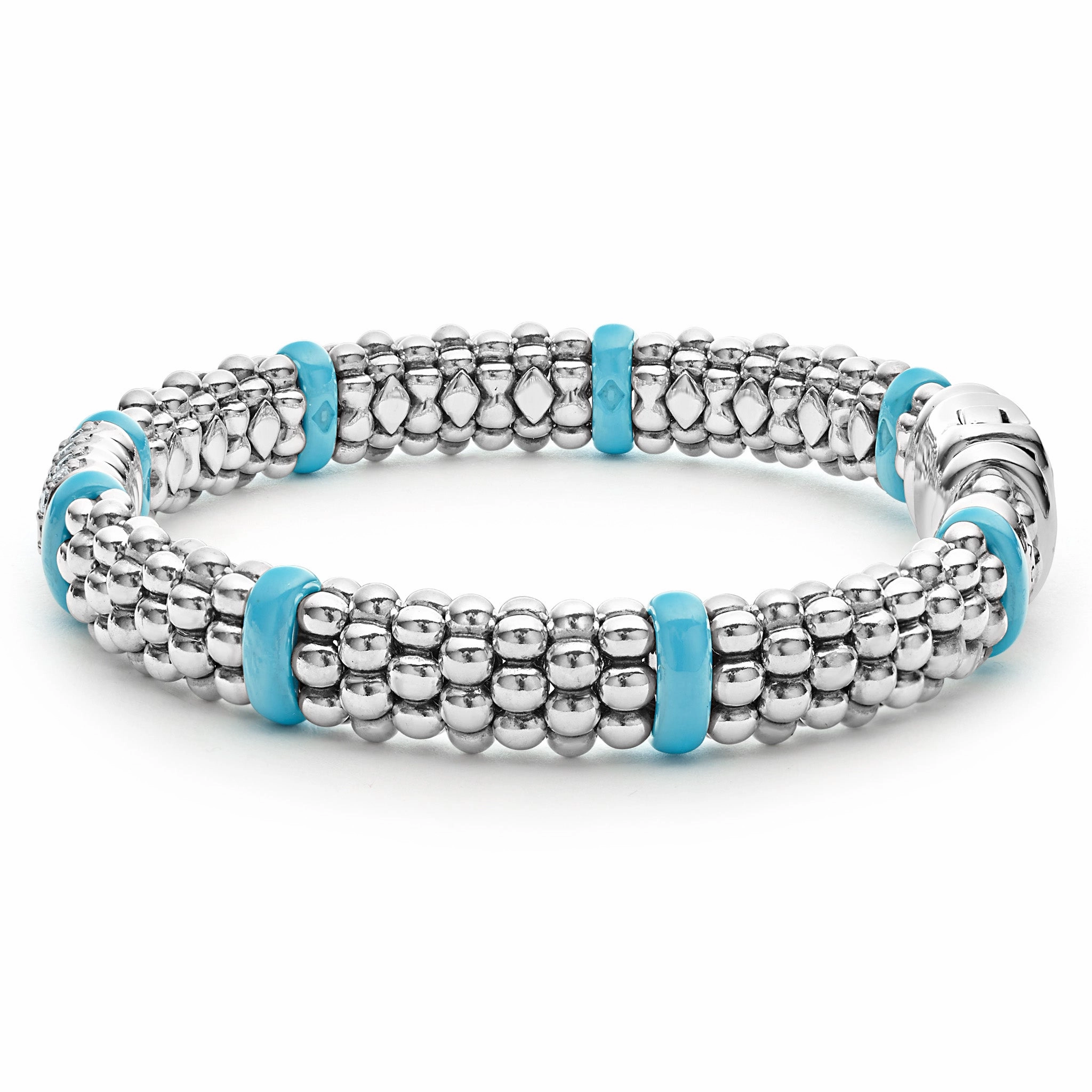 Blue Caviar Blue Four Station Diamond Caviar Bracelet | 9mm