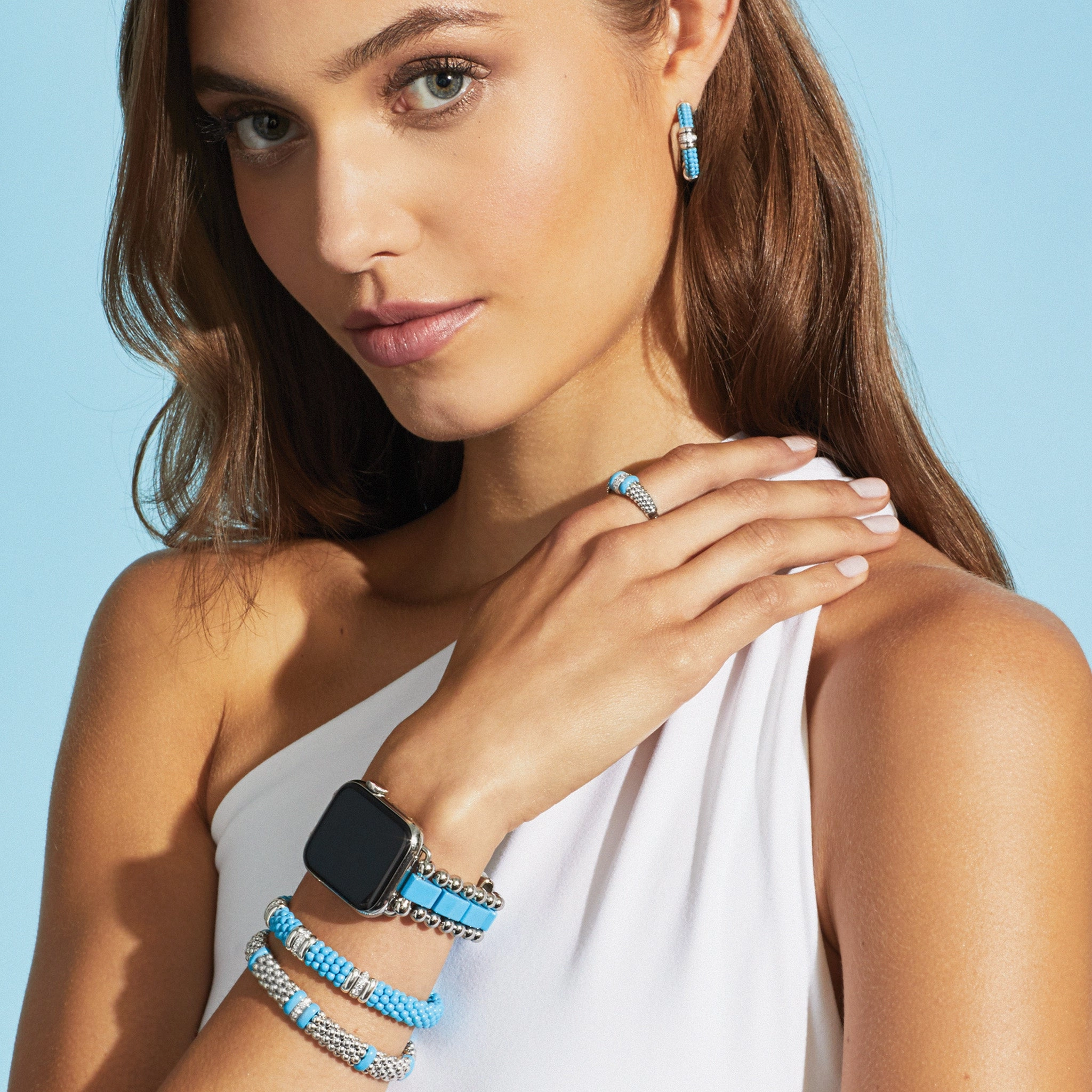 Blue Caviar Blue Three Station Ceramic Diamond Bracelet | 9mm