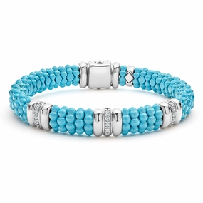 Blue Caviar Blue Three Station Ceramic Diamond Bracelet | 9mm