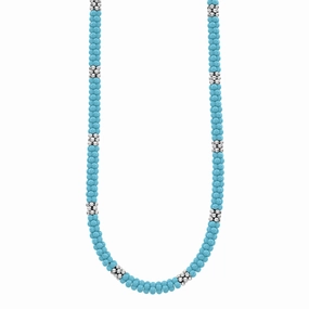 Blue Caviar Silver Station Ceramic Beaded Necklace 5mm