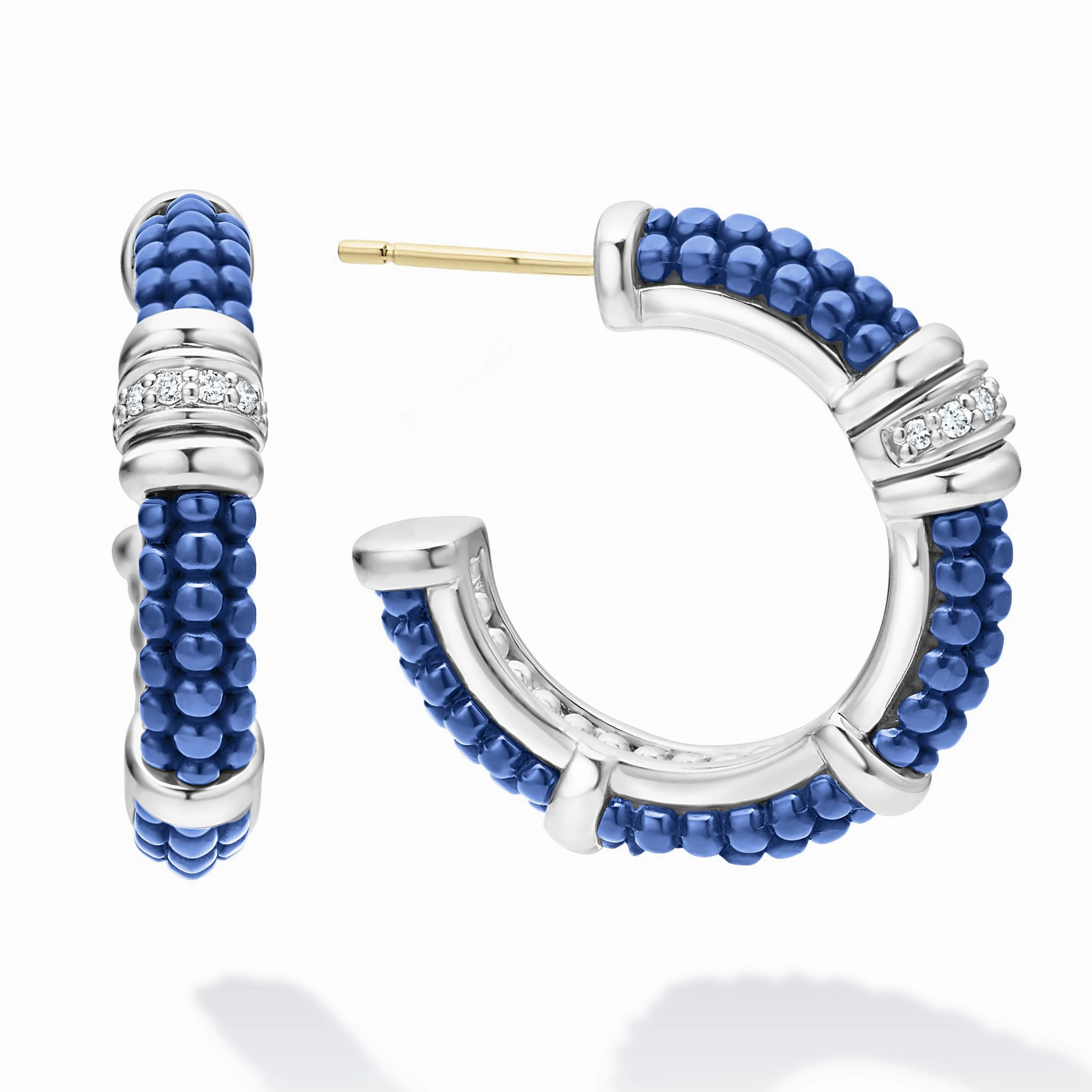 Blue Caviar Ultramarine Ceramic and Diamond Hoop Earrings