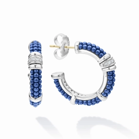 Blue Caviar Ultramarine Ceramic and Diamond Hoop Earrings