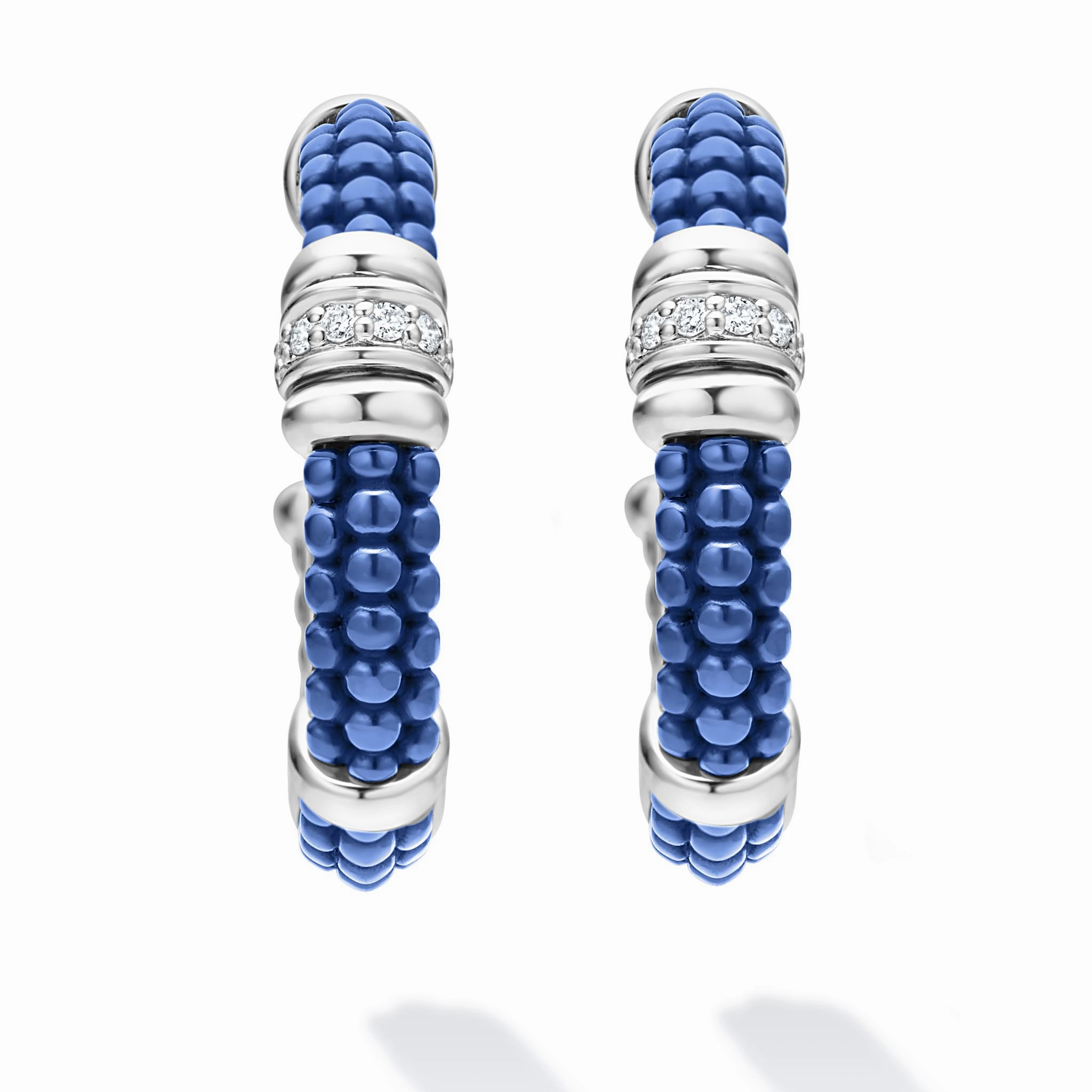 Blue Caviar Ultramarine Ceramic and Diamond Hoop Earrings