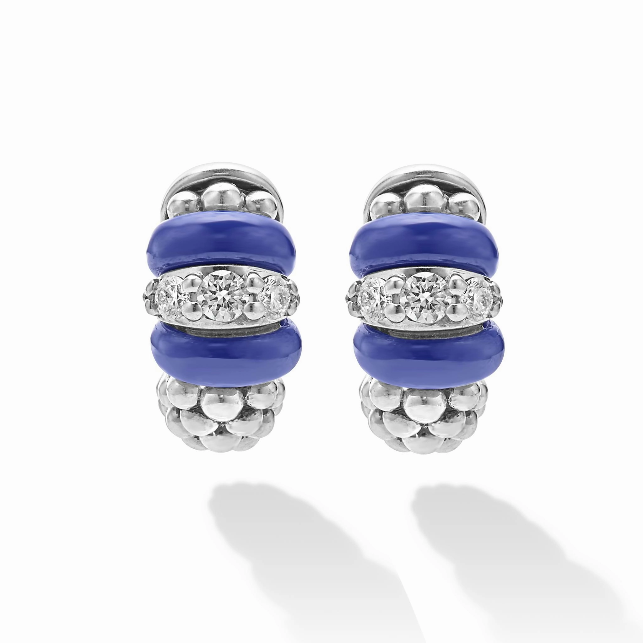 Blue Caviar Ultramarine Ceramic and Diamond Huggie Earrings