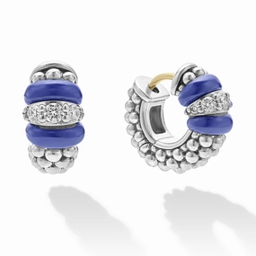 Blue Caviar Ultramarine Ceramic and Diamond Huggie Earrings