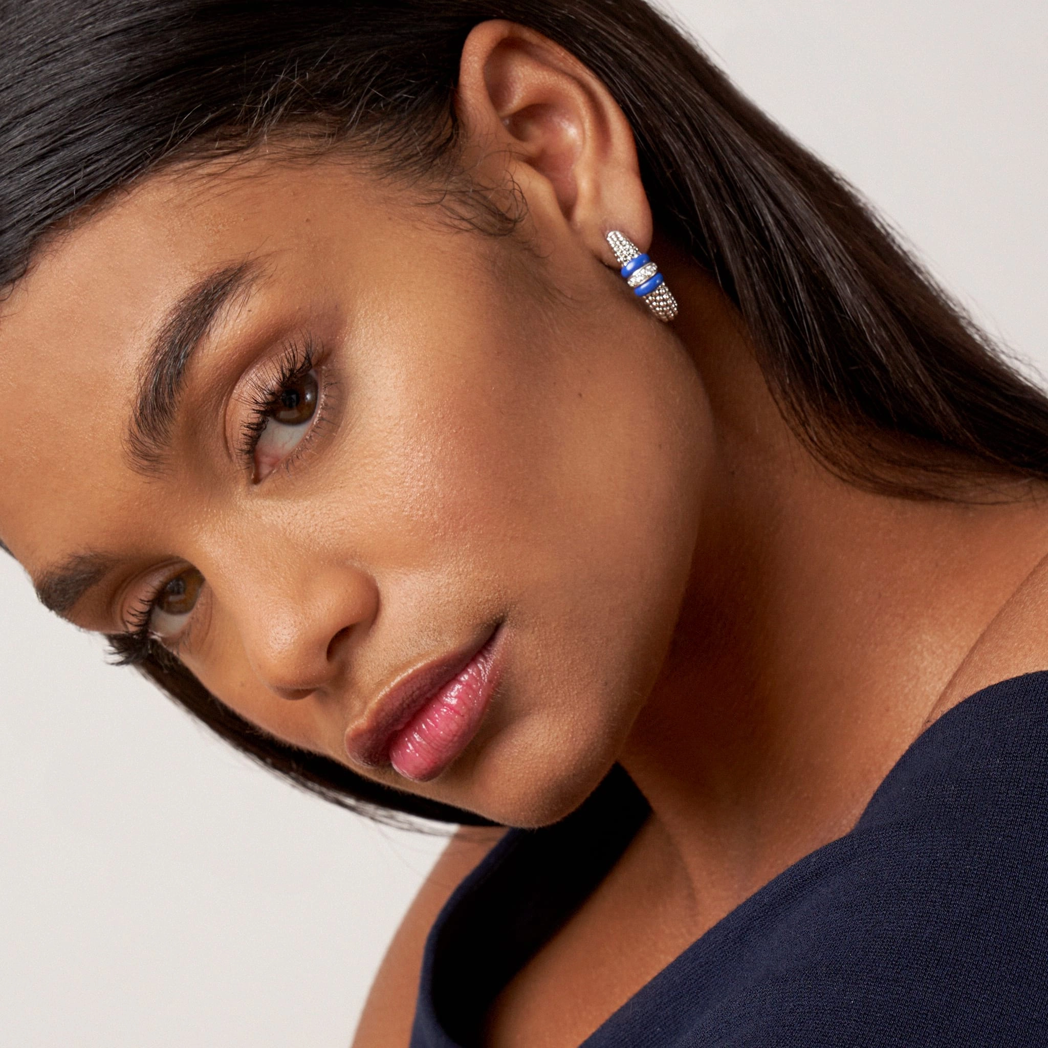 Blue Caviar Ultramarine Ceramic Caviar Diamond Hoop Earrings