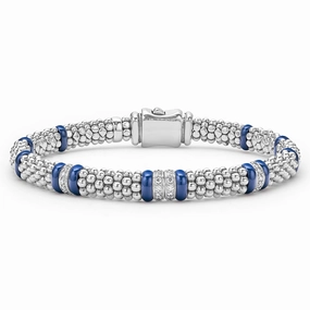 Blue Caviar Ultramarine Four Station Diamond Caviar Bracelet | 6mm