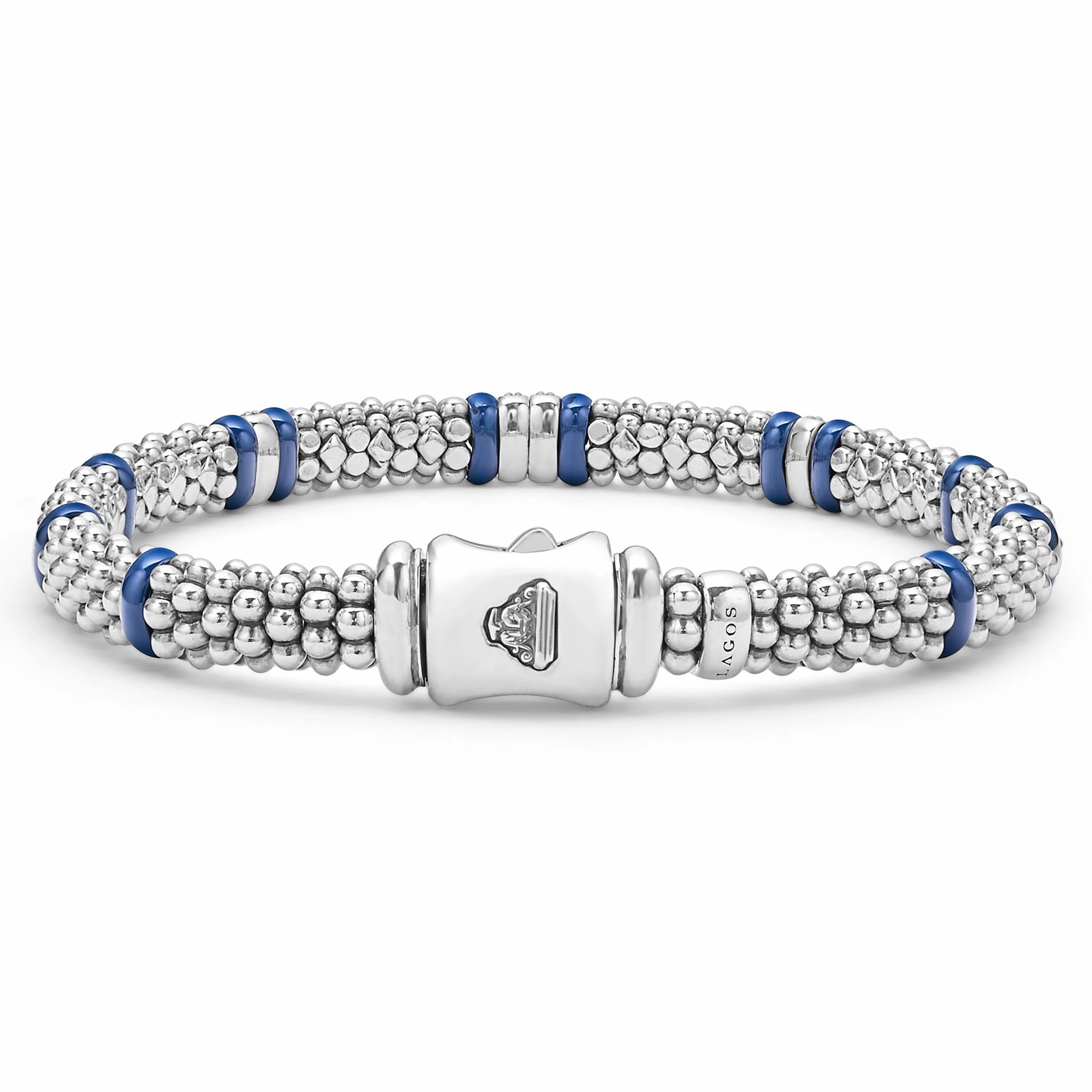 Blue Caviar Ultramarine Four Station Diamond Caviar Bracelet | 6mm