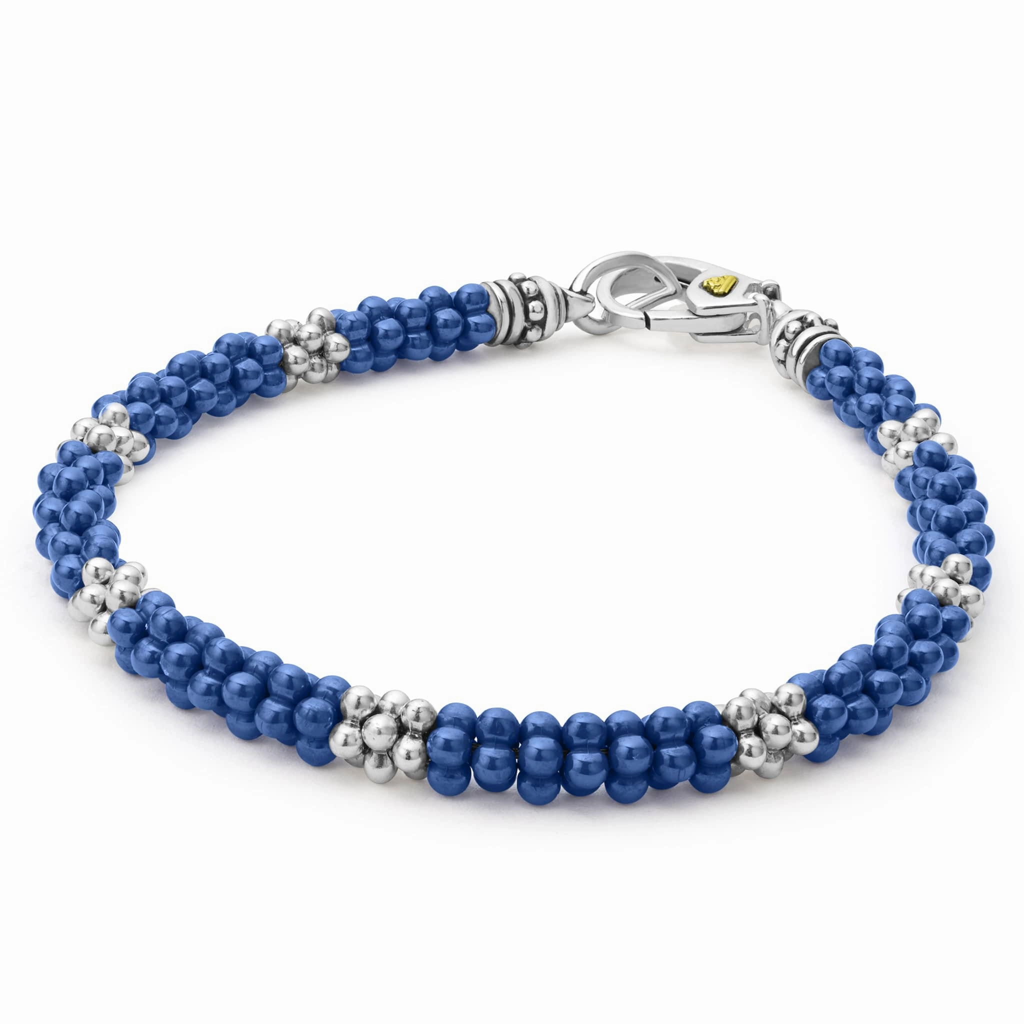 Blue Caviar Ultramarine Seven Silver Station Ceramic Bracelet | 5mm