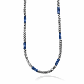 Blue Caviar Ultramarine Silver Station Ceramic Beaded Necklace 3mm