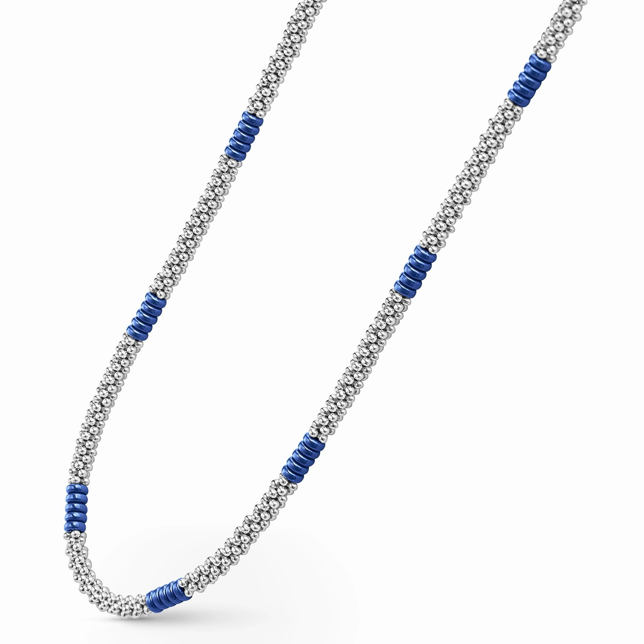Blue Caviar Ultramarine Silver Station Ceramic Beaded Necklace 3mm