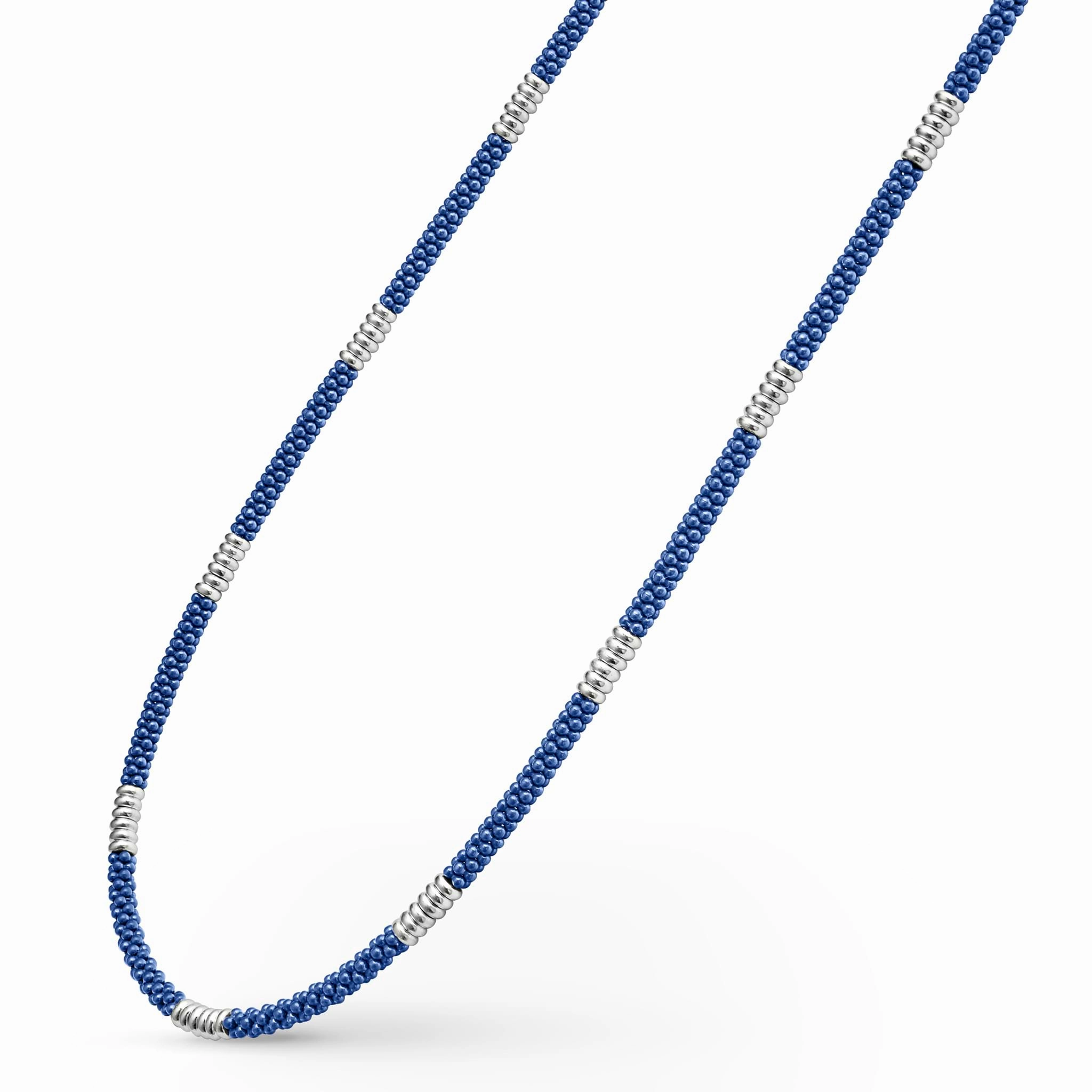 Blue Caviar Ultramarine Silver Station Ceramic Beaded Necklace | 3mm