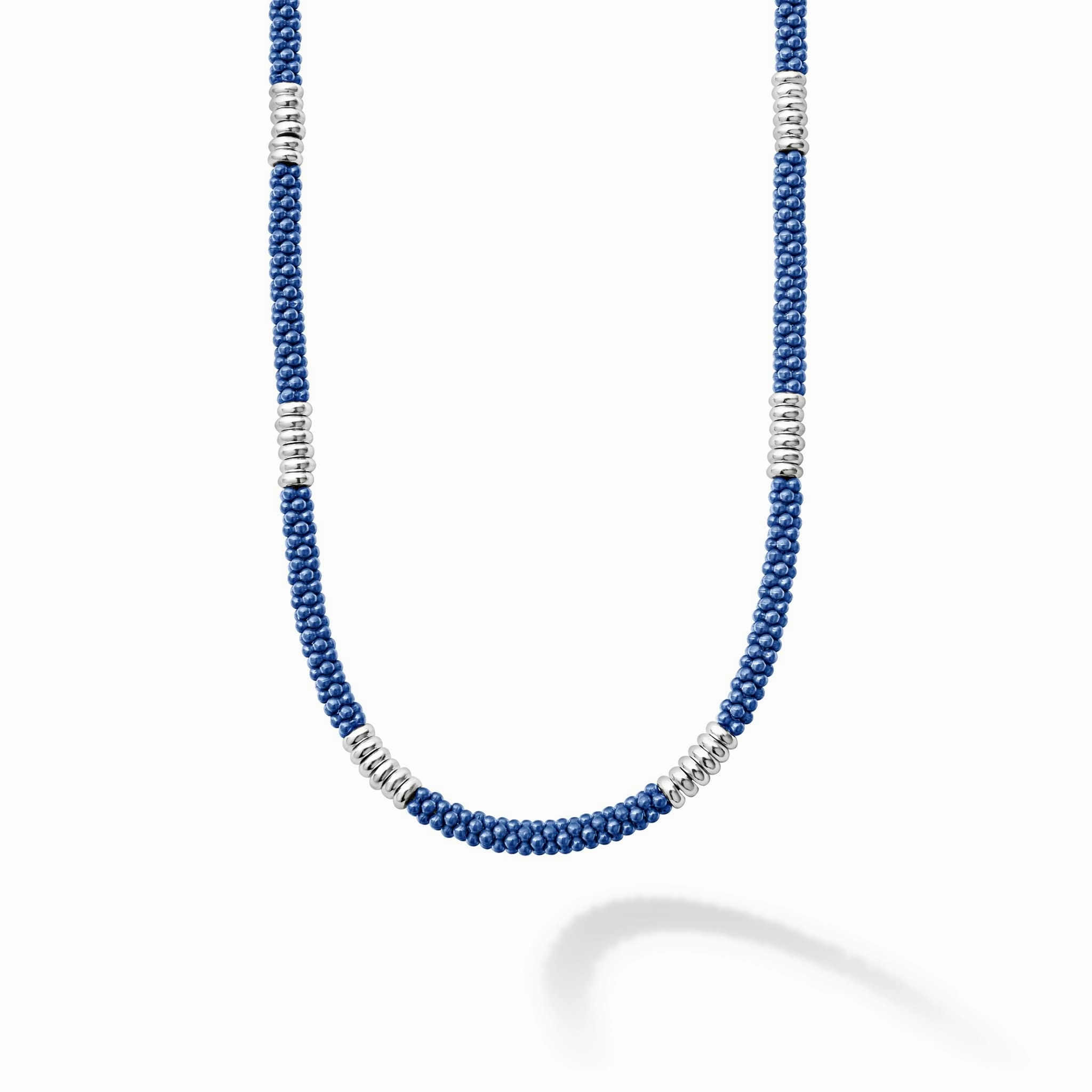 Blue Caviar Ultramarine Silver Station Ceramic Beaded Necklace | 3mm