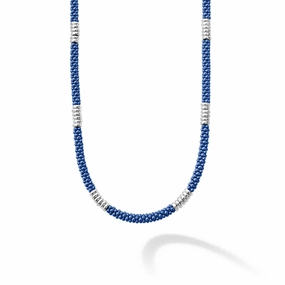 Blue Caviar Ultramarine Silver Station Ceramic Beaded Necklace | 3mm
