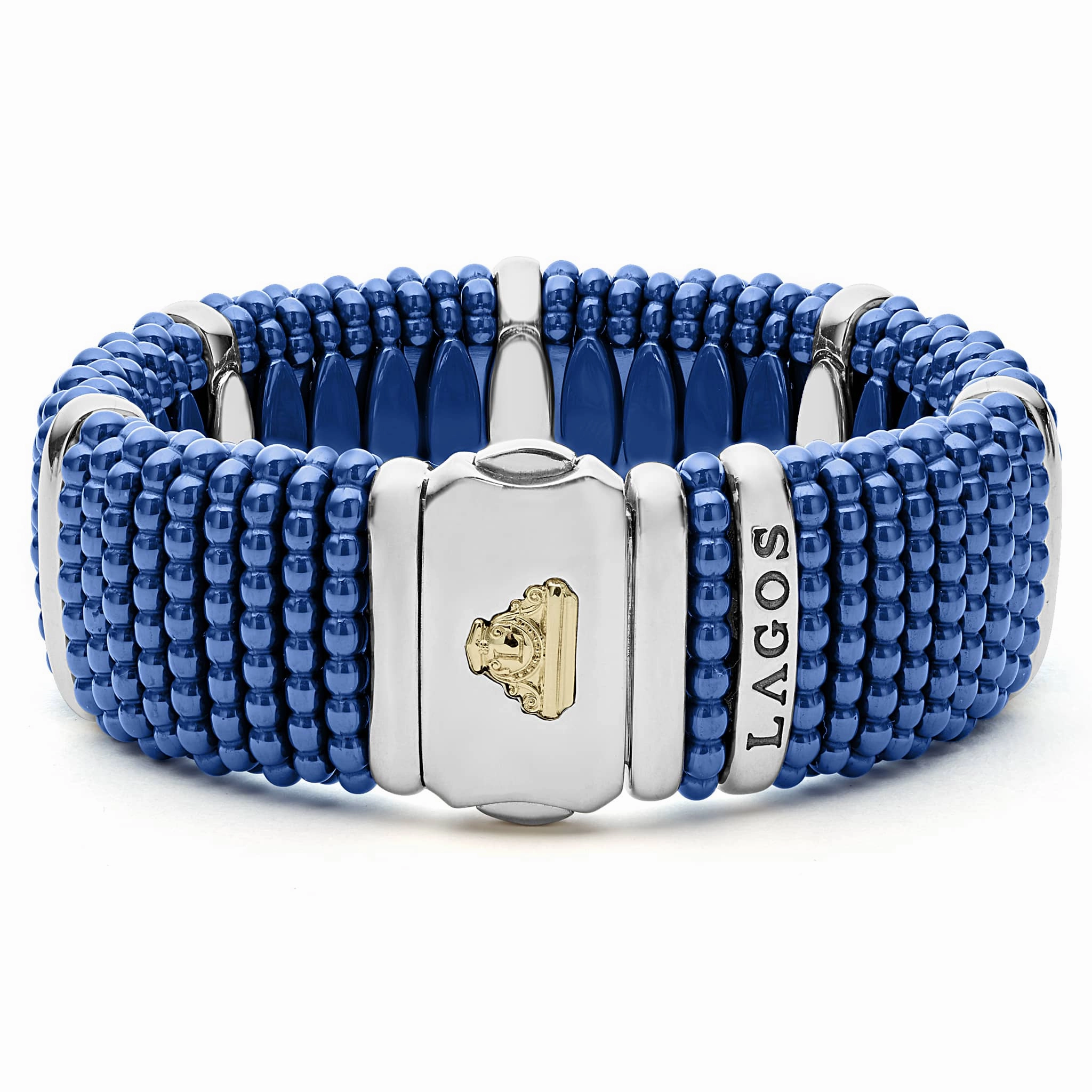 Blue Caviar Ultramarine Silver Station Statement Ceramic Caviar Bracelet | 23mm