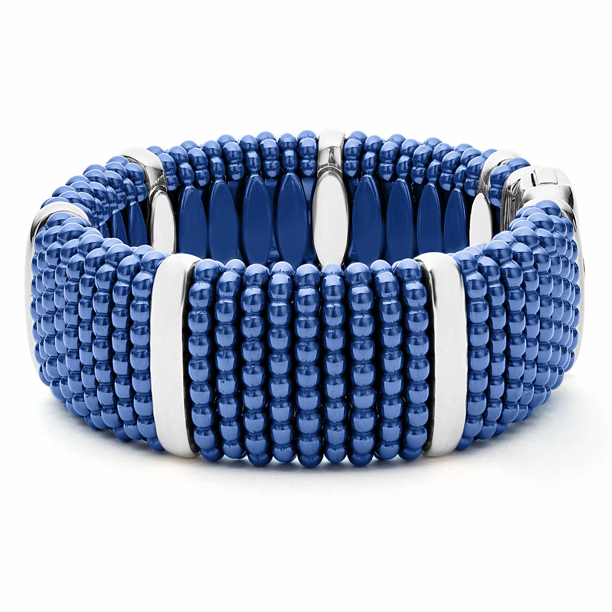Blue Caviar Ultramarine Silver Station Statement Ceramic Caviar Bracelet | 23mm