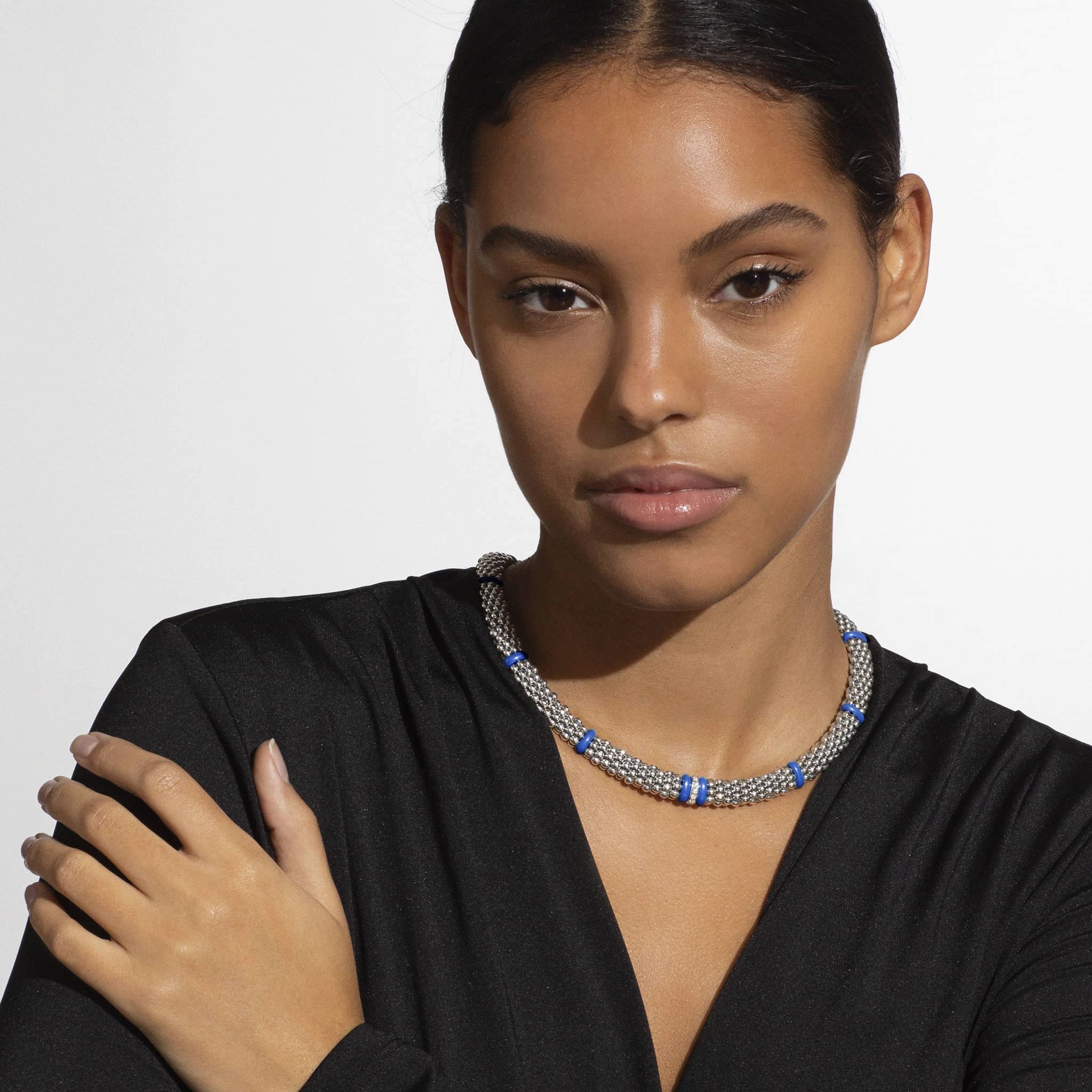 Blue Caviar Ultramarine Single Station Diamond Caviar Necklace