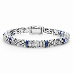 Blue Caviar Ultramarine Six Station Diamond Caviar Bracelet | 6mm