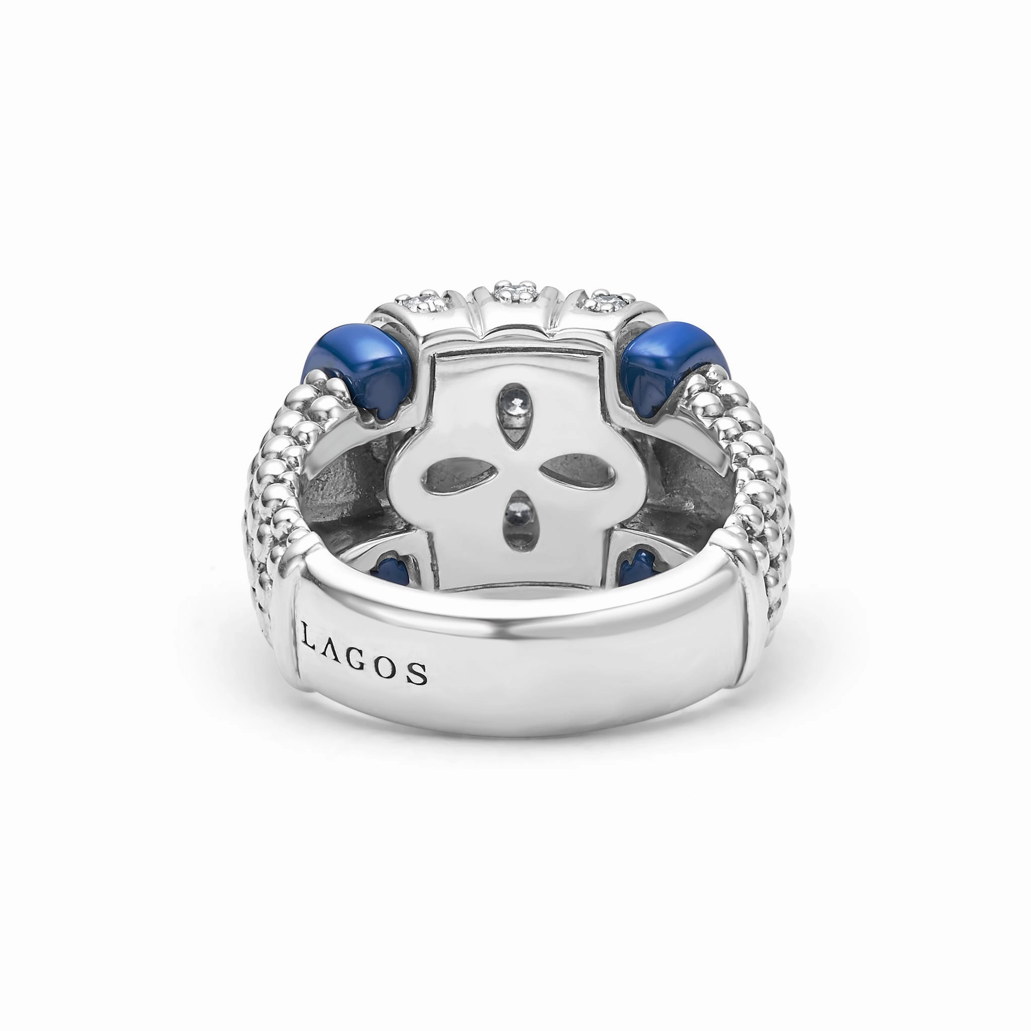 Blue Caviar Ultramarine Three Station Ceramic Caviar Diamond Ring