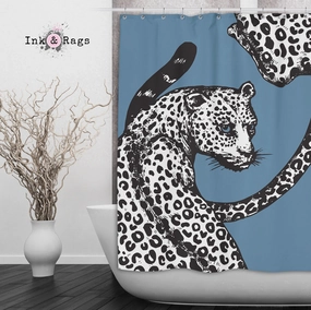 Blue Eyed Leopard Shower Curtains and Optional Bath Mats Lighting,Lamps Fixtures