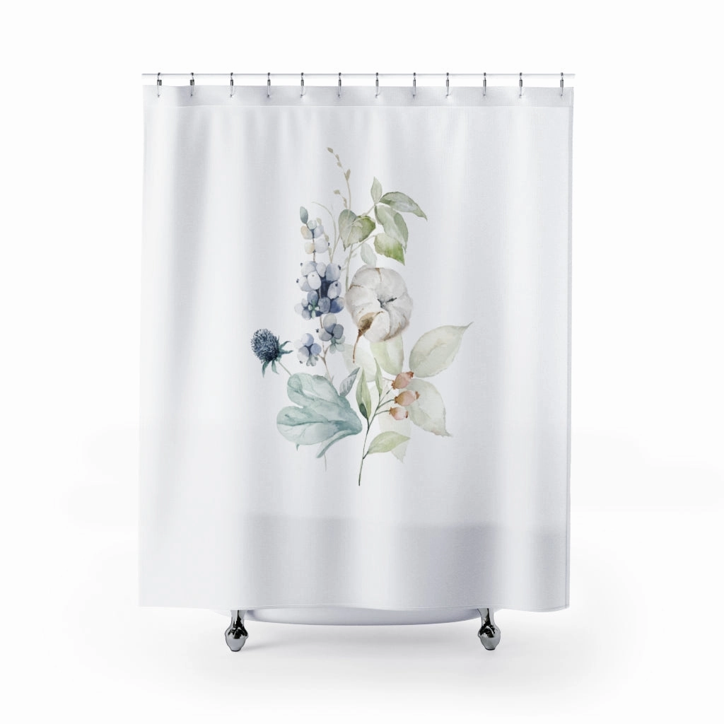 Blue Green Floral | White Shower Curtain Lighting,Home Lighting