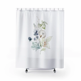 Blue Green Floral | White Shower Curtain Lighting,Home Lighting