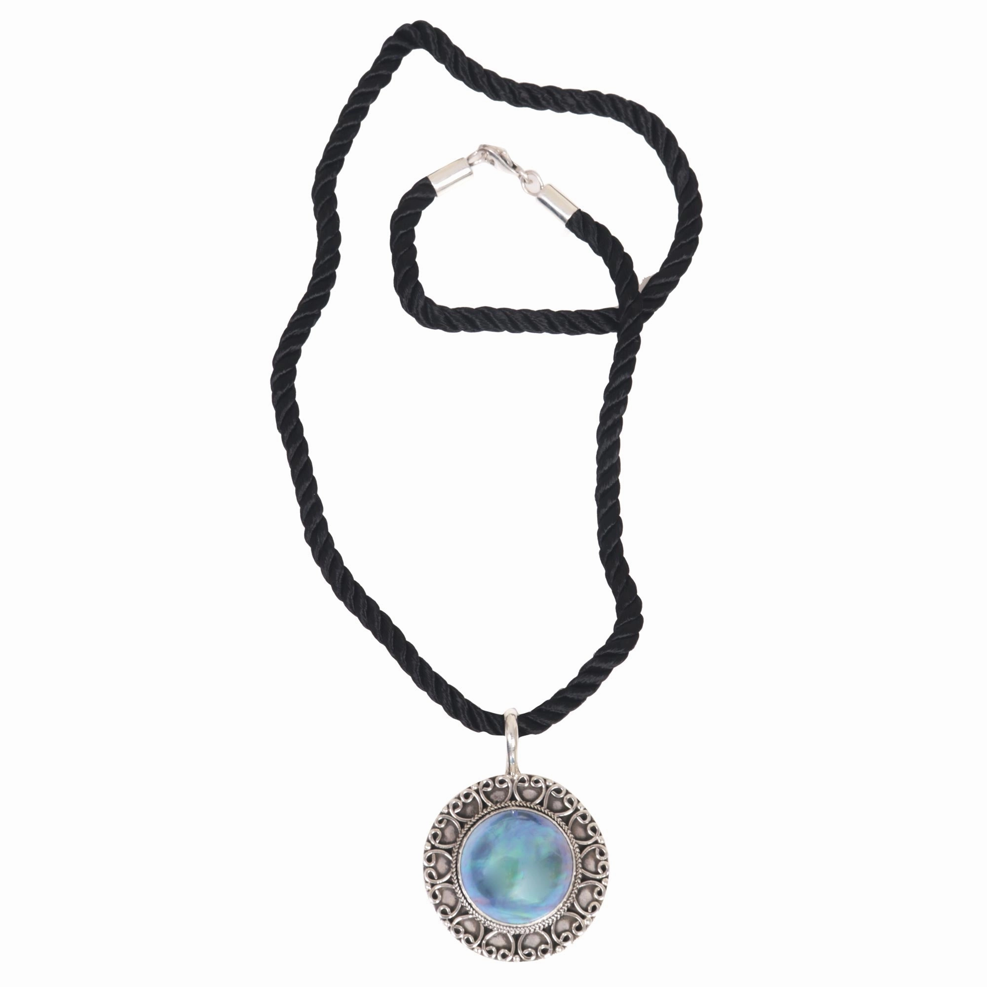 Blue Indonesian Moon Cultured Pearl Silver Necklace