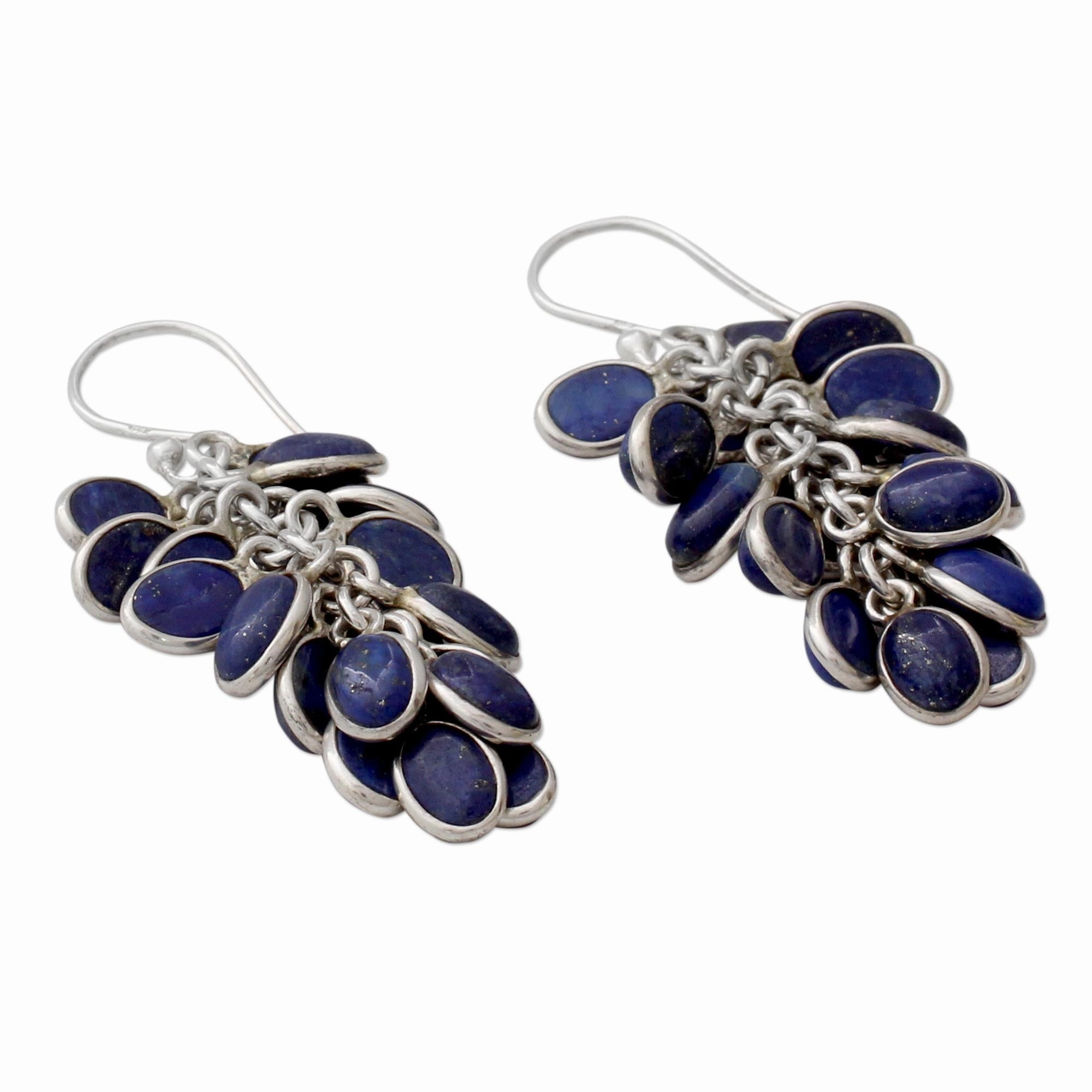 Blue Intuition Lapis Lazuli Clusters in Handmade Sterling Silver Earrings