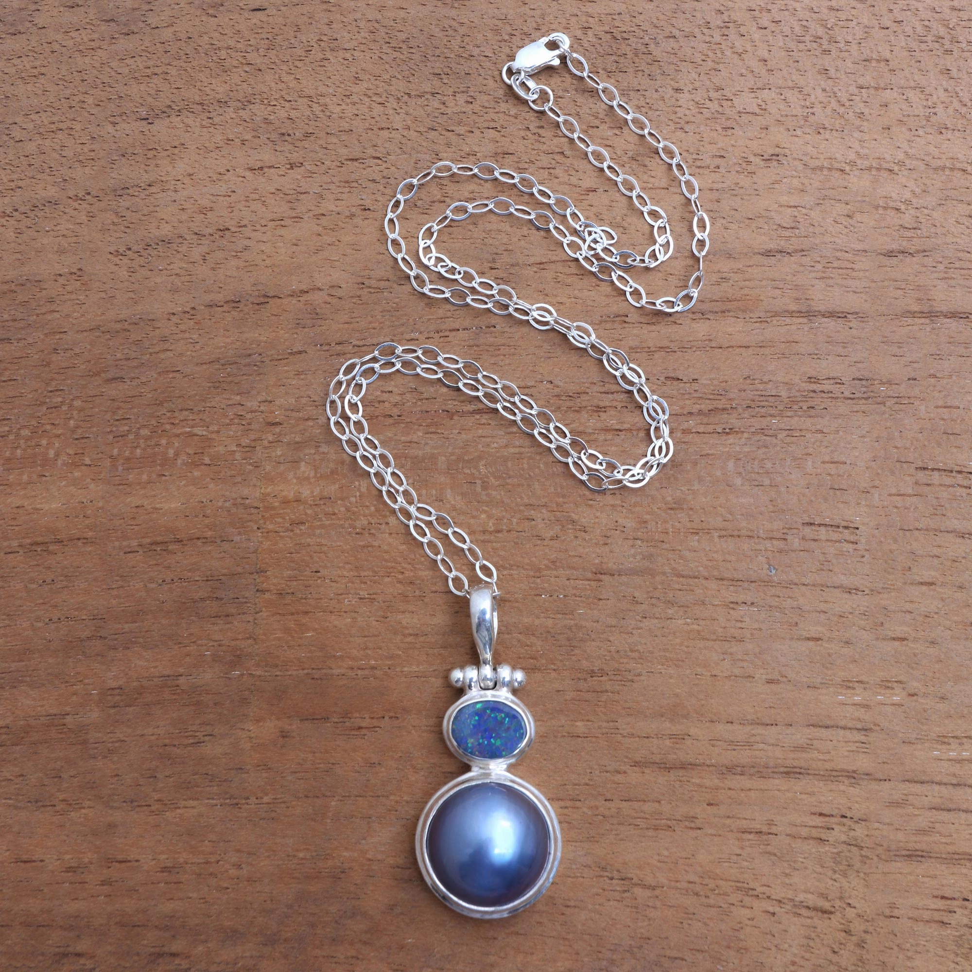 Blue Ocean Dream Modern Sterling Silver and Cultured Pearl Pendant