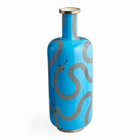 Blue Porcelain Serpent Bottle Vase | Jonathan Adler Eden Vase,Glass Vase