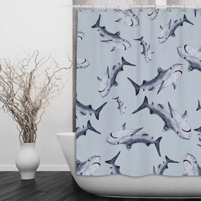 Blue Shark Shower Curtains and Optional Bath Mats Lighting,Lamps Fixtures