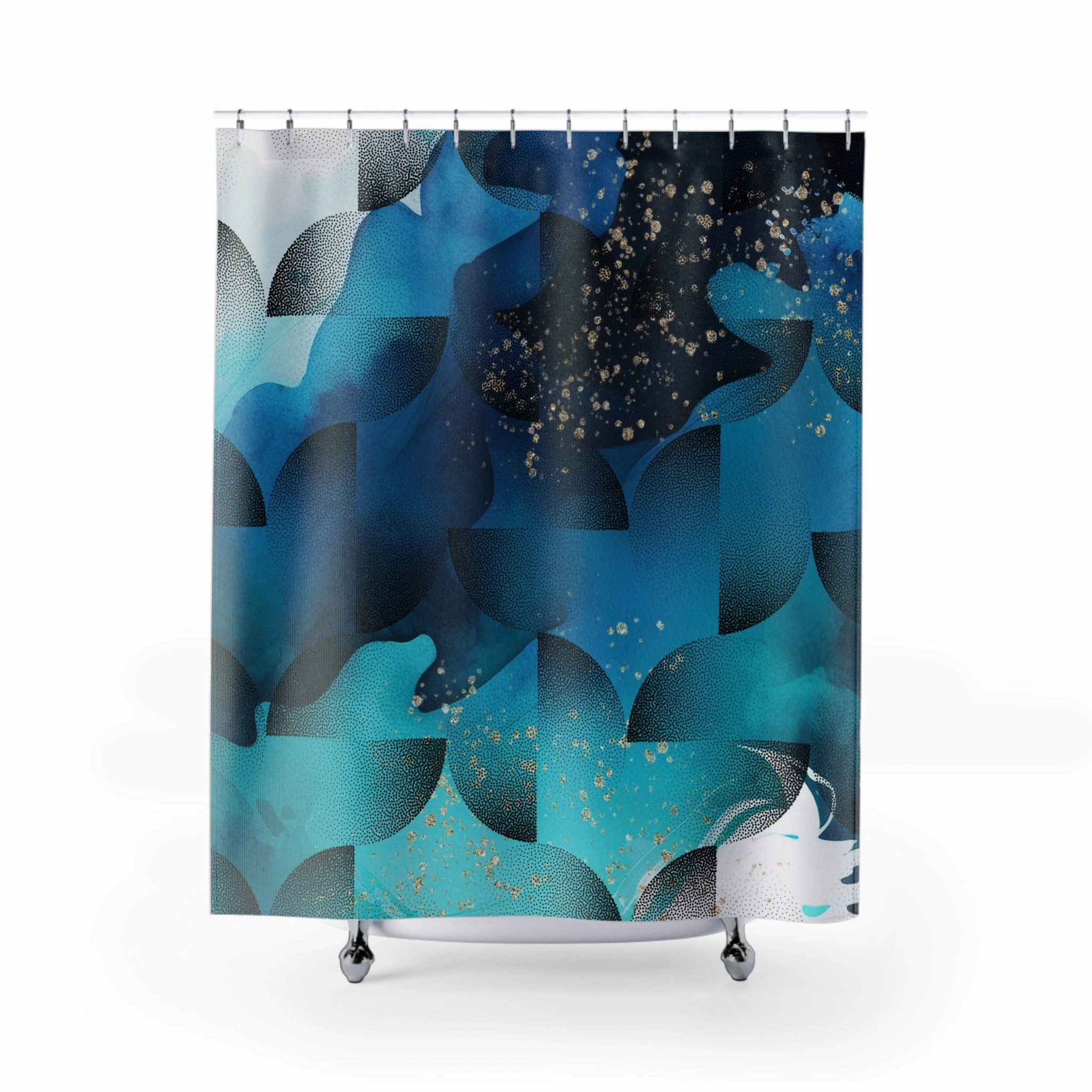 Blue Shower Curtain | Geometric, Navy Teal Blue Black Lighting,Home Lighting