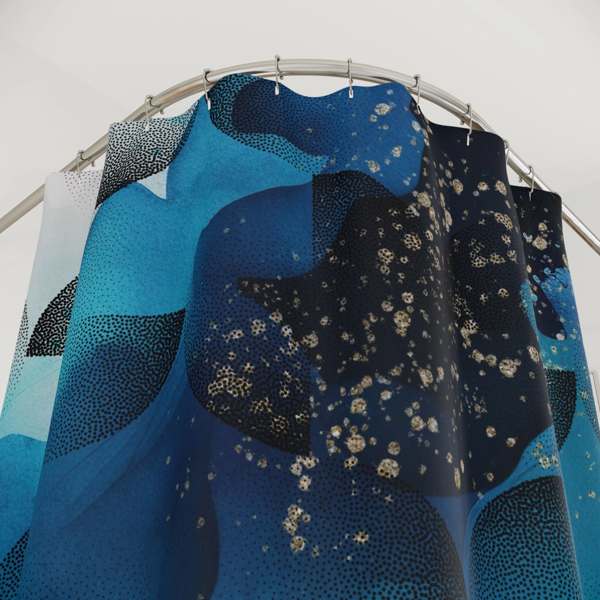 Blue Shower Curtain | Geometric, Navy Teal Blue Black