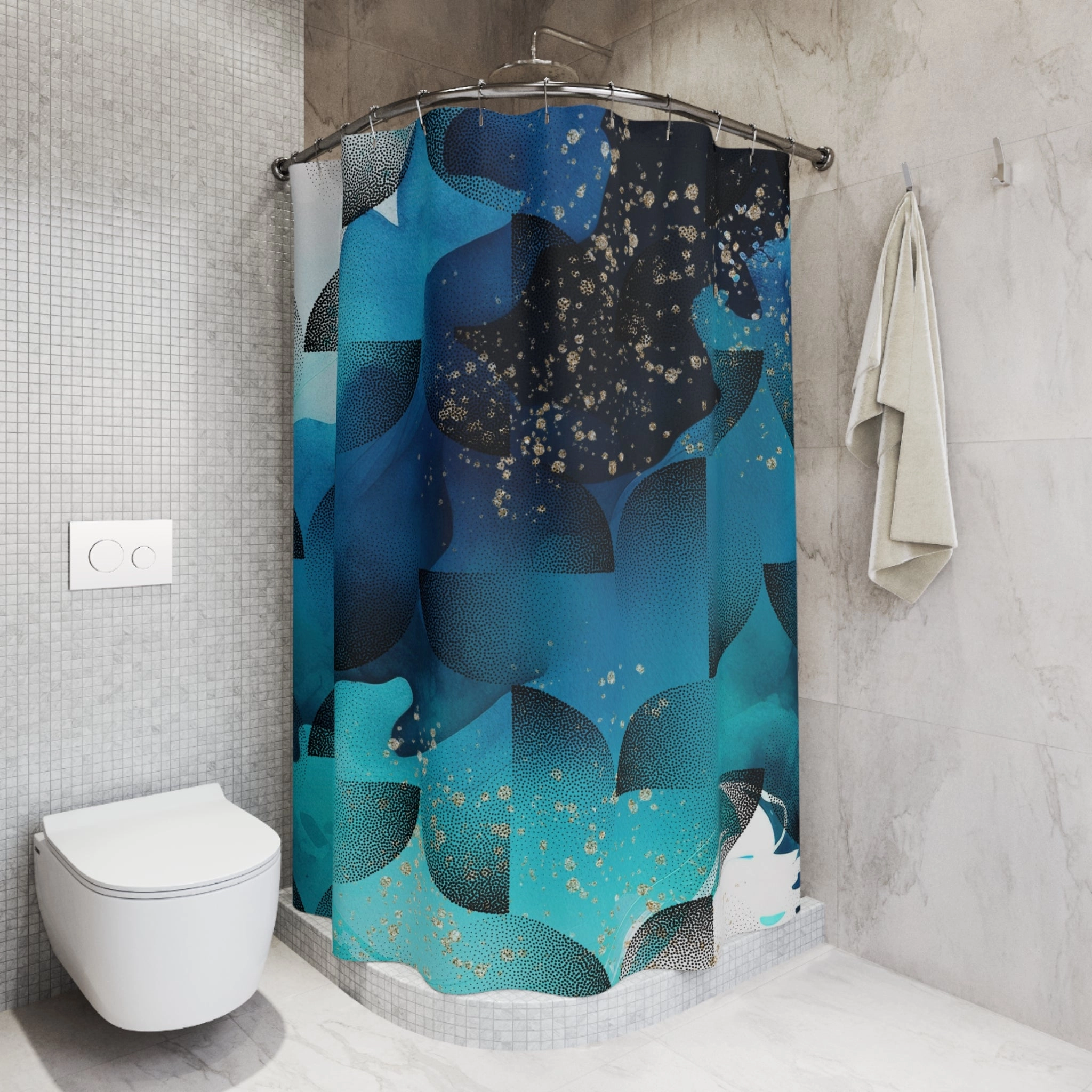 Blue Shower Curtain | Geometric, Navy Teal Blue Black