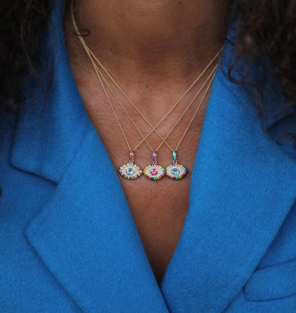 Blue Topaz and Diamond Life in Color Eye Pendant