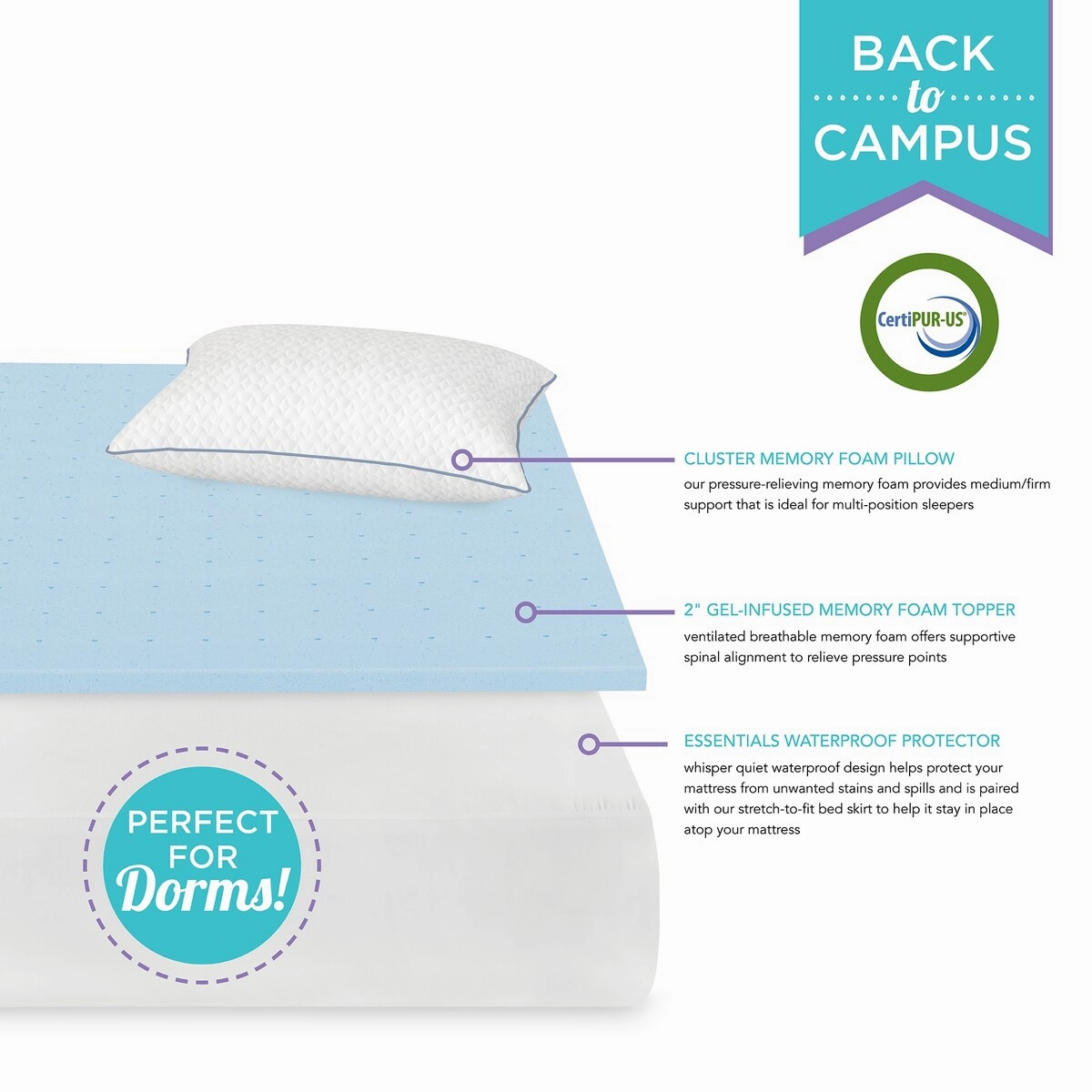 Bodipedic Back to Campus 3-Piece Twin XL Dorm Bedding Bundle