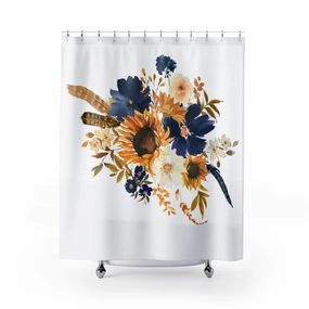 Bohemian Floral Shower Curtain | Boho Sunflowers, Yellow Blue White Lighting,Home Lighting