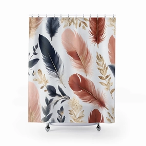Bohemian Shower Curtain | Feathers Pink, Navy Blue Lighting,Home Lighting