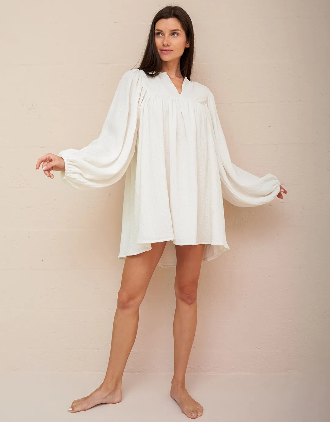 Boho Sleeve Mini Dress - White