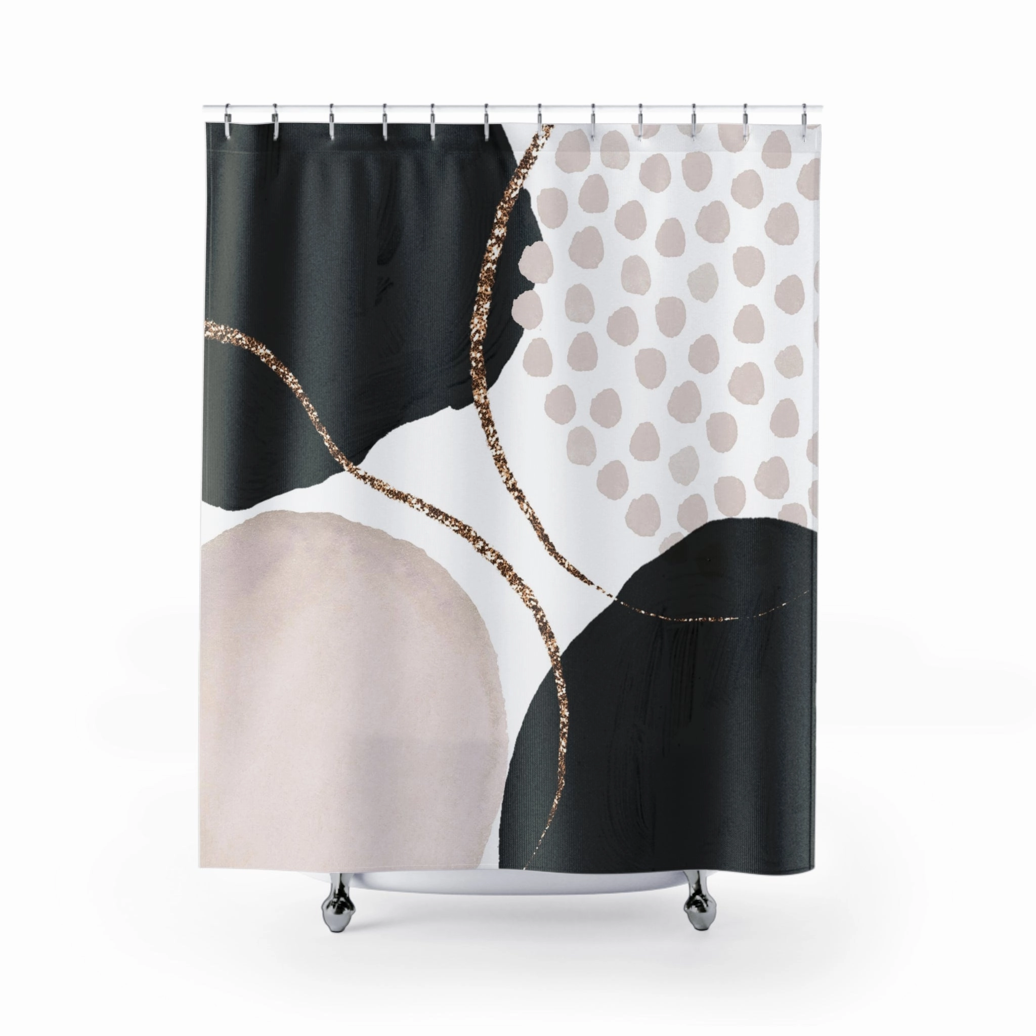 Boho Abstract Shower Curtain | Black White Ivory Lighting,Home Lighting